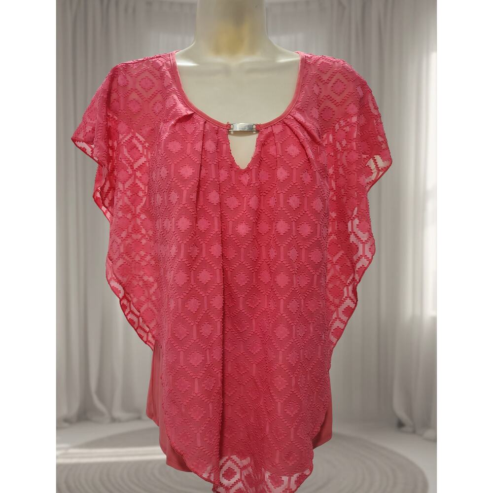 NOTATIONS Coral / Pink Peach Flowy Knit pattern top - Sz S, sleeveless flutter